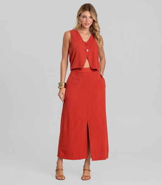 Colete Feminino Em Tecido Linho Dianna Laranja