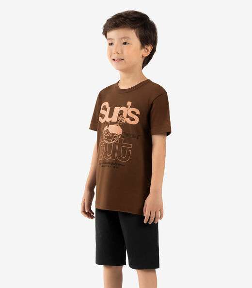Conjunto Infantil Camiseta Com Bermuda Rovi kids Marrom
