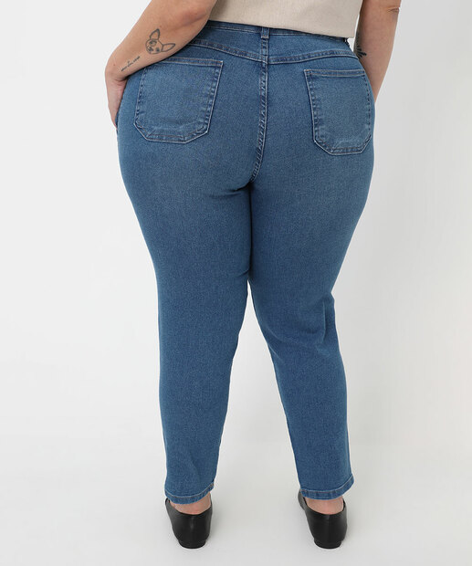 Calça Plus Size Feminina Mom Jeans Sawary Azul