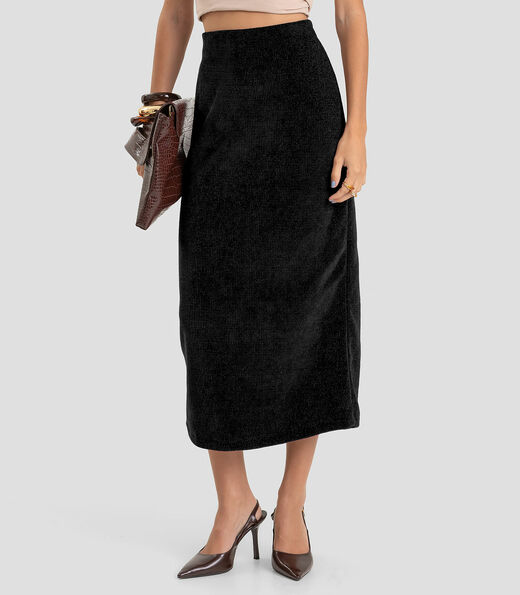 Saia Midi Feminina em Tricot Glow Shine Dianna Preto
