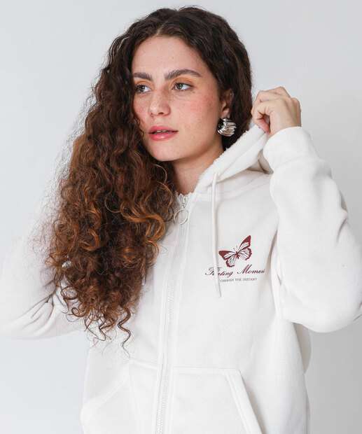 Casaco Feminino Moletom Flanelado Marisa Off White