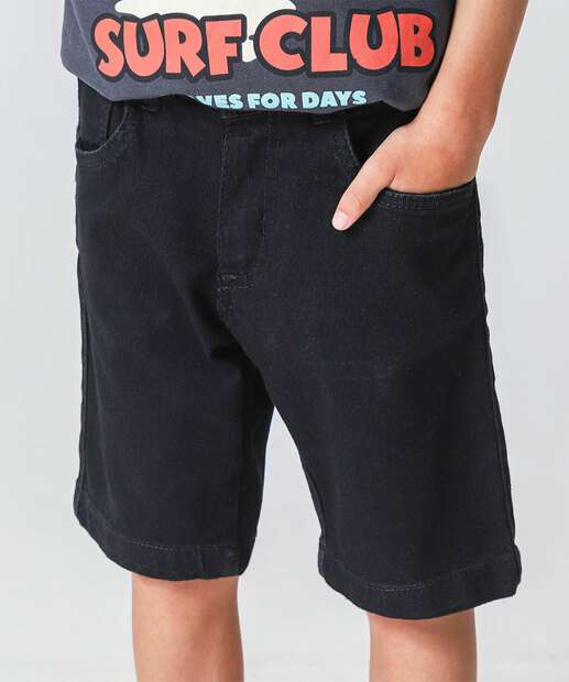 Bermuda Infantil Jeans Bolsos Tam 04 a 08 Preto