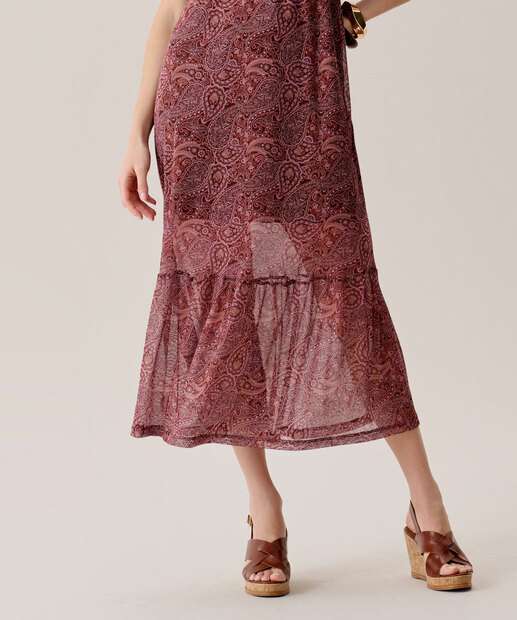 Vestido Feminino Midi Tule Estampa Paisley Marisa Vinho