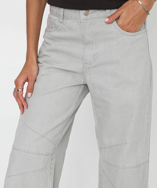 Calça Feminina Jeans Wide Leg Petit Sawary Cinza