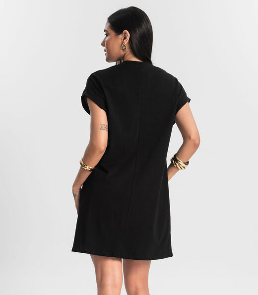 Vestido Feminino Curto Meia Malha Preto