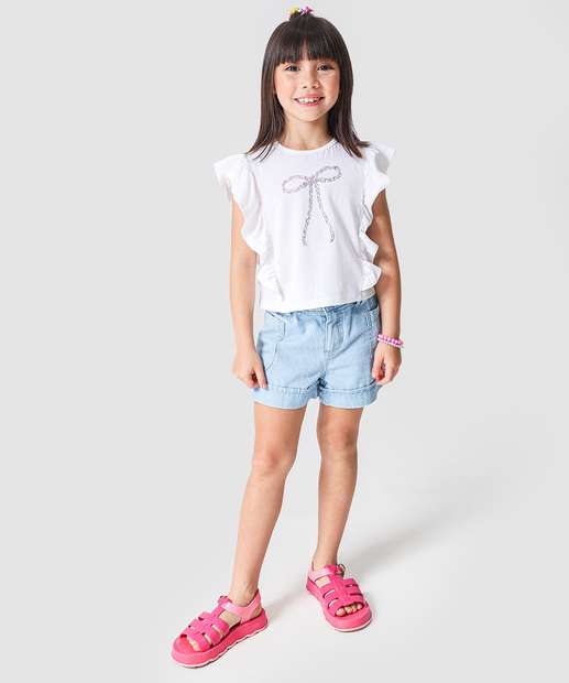 Blusa Infantil Laços Babado Marisa Tam 4 a 10 Off White