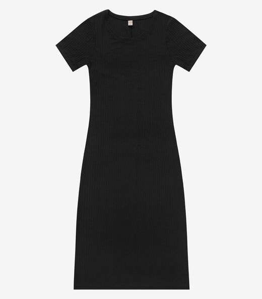 Vestido Midi Ribana Canelada Básico Rovitex Preto