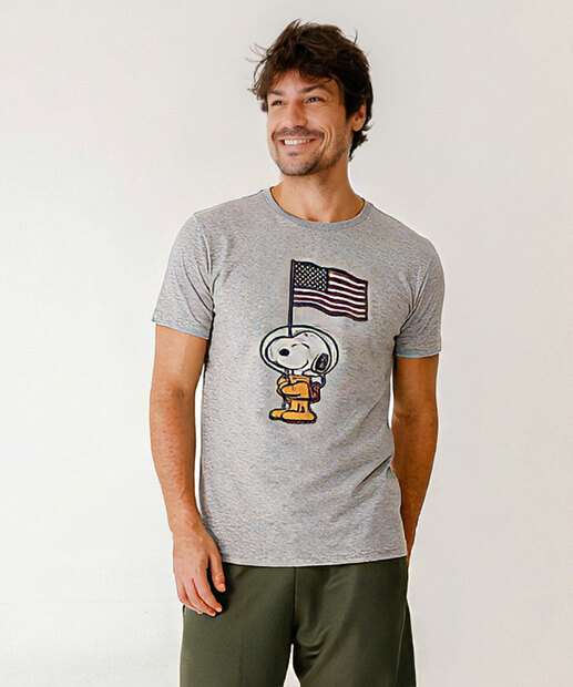 Image_Camiseta Masculina Manga Curta Snoopy Cinza
