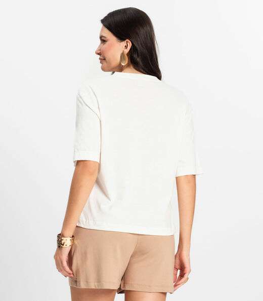 T- Shirt Box Feminina em Meia Malha Rovitex Bege