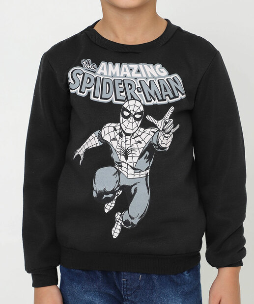 Blusão Infantil Moletom Spider Marvel Tam 4 a 10 Preto