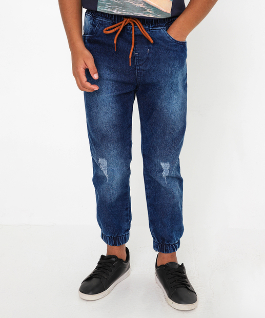 Calça Infantil Jeans Jogger Bolso Tam 4 a 8 Azul