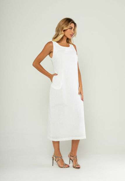 Vestido Midi Regata E Recorte Posterior Branco Salvatore