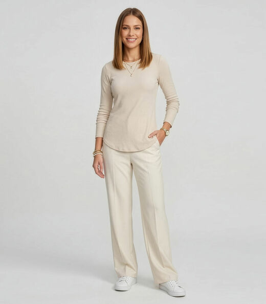 Blusa Feminina Manga Longa Visco Tricot Rovitex Bege