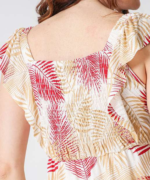 Vestido Midi Feminino Estampa Folhas Lastex Marisa