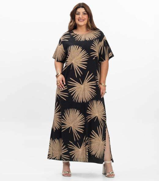 Vestido Super Midi Feminino Plus Size Secert Glam Preto