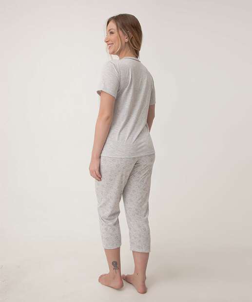 Pijama Feminino Capri Mescla Botões Marisa Cinza