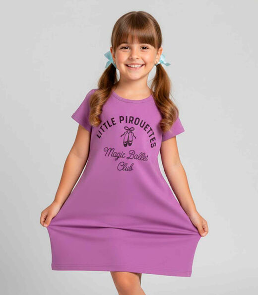 Vestido Infantil Manga Curta Estampado Select Roxo