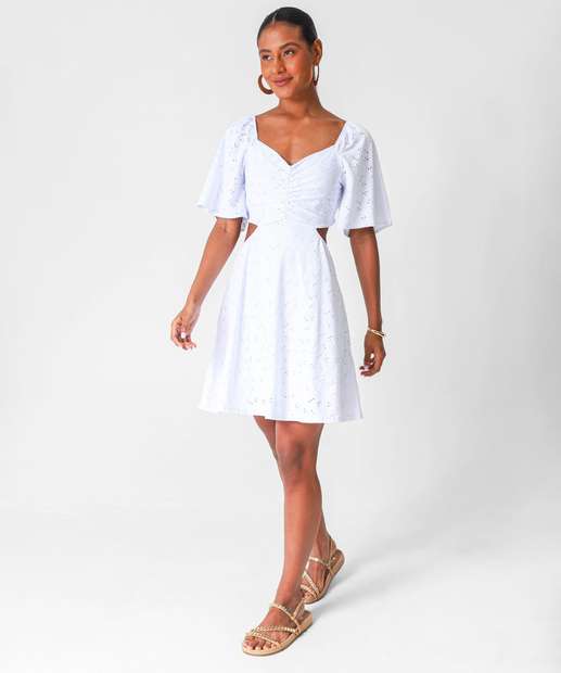 Vestido Feminino Laise Lastex Recorte Marisa Off White
