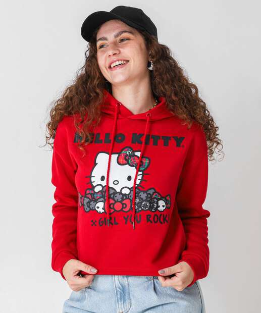 Image_Blusão Feminino Cropped Moletom Hello Kitty Vermelho