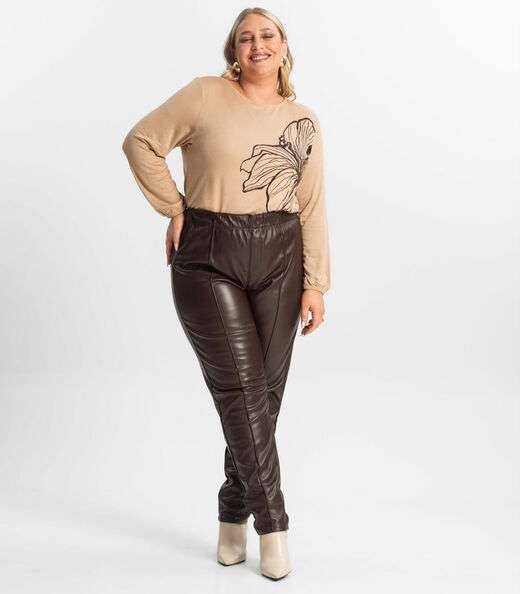 Blusa Feminina Plus Size Manga 7/8 Secret Glam Marrom