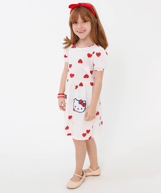 Vestido Infantil Hello Kit Disney Tam 4 a 10 Off White