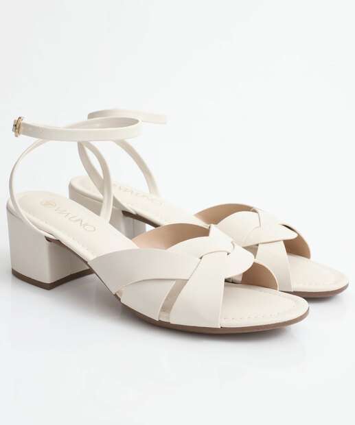 Sandália Feminina Salto Grosso Via Uno Off White