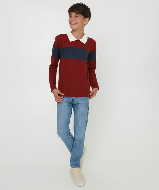 Camisa Polo Juvenil Manga Longa Marisa Tam 10 a 16 Vermelho
