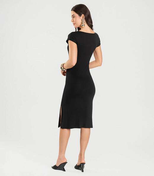 Vestido Feminino Decote Canoa Midi Dianna Preto