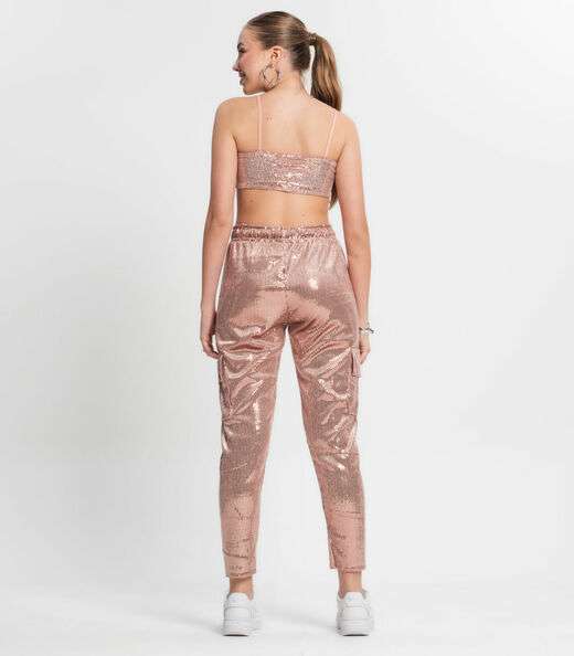 Calça Reta Juvenil Em Paetê Minty Unica