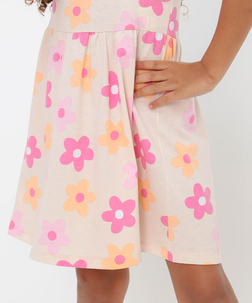 Vestido Infantil Floral Marisa Tam 4 a 10 Bege