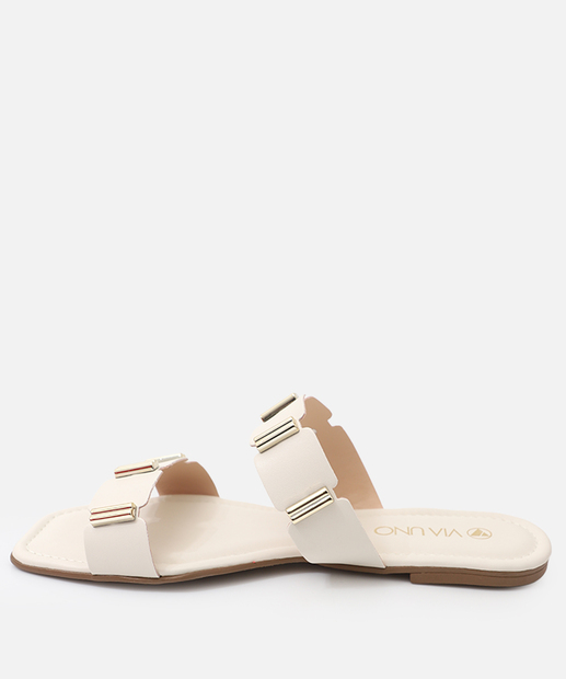 Rasteirinha Feminina Tiras Tachas Via Uno Off White