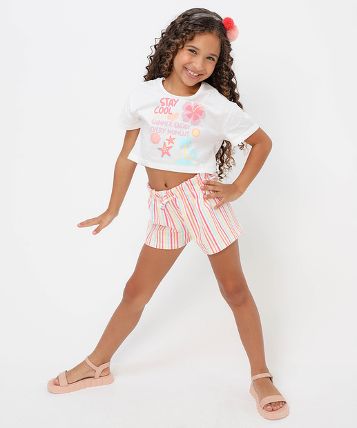 Conjunto Infantil Estampado Marisa Tam 4 a 10 Off White