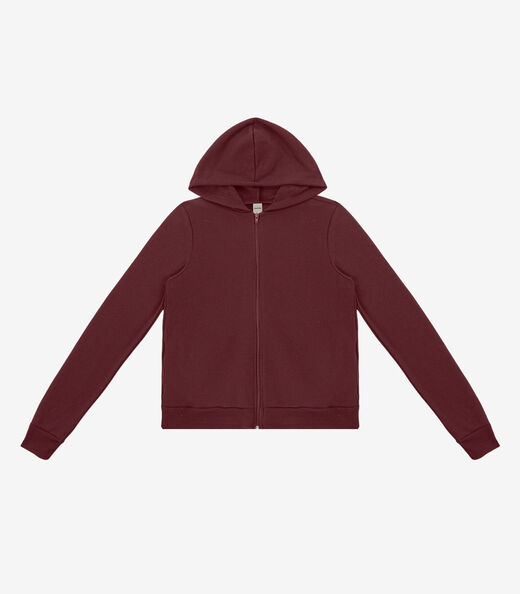 Jaqueta Peluciada com Capuz em Moletom Rovitex Vermelho