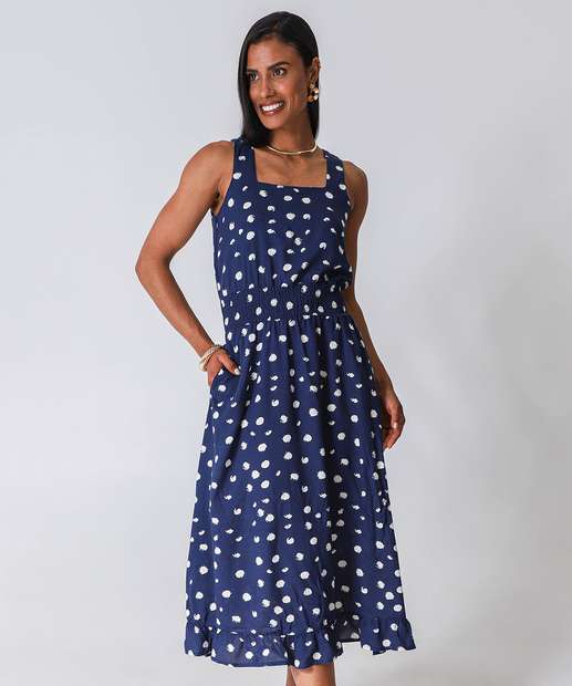 Image_Vestido Midi Feminino Estampa Poá Marisa Azul