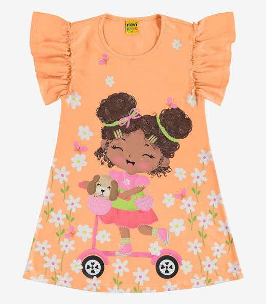 Vestido Infantil Manga Curta Rovi Kids Laranja