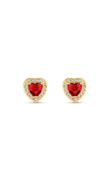 Trio de Brincos Semijoia Coração Fúcsia com Micro Zircônias Banhados a ouro 18k