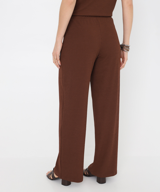 Calça Feminina Pantalona Canelada Marisa Marrom