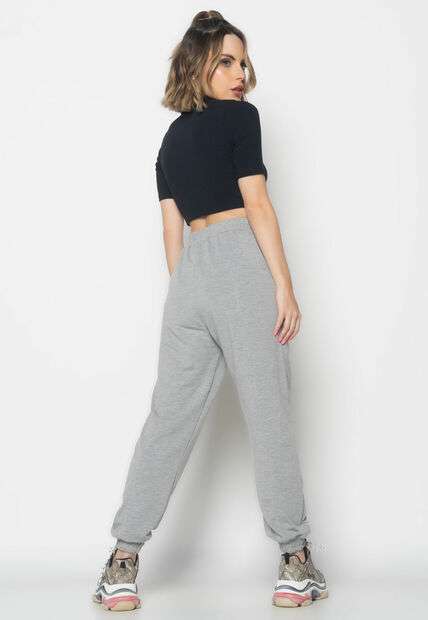 Cropped  Gola Alta Comfy Malha Canelada Preto Salvatore Fashion