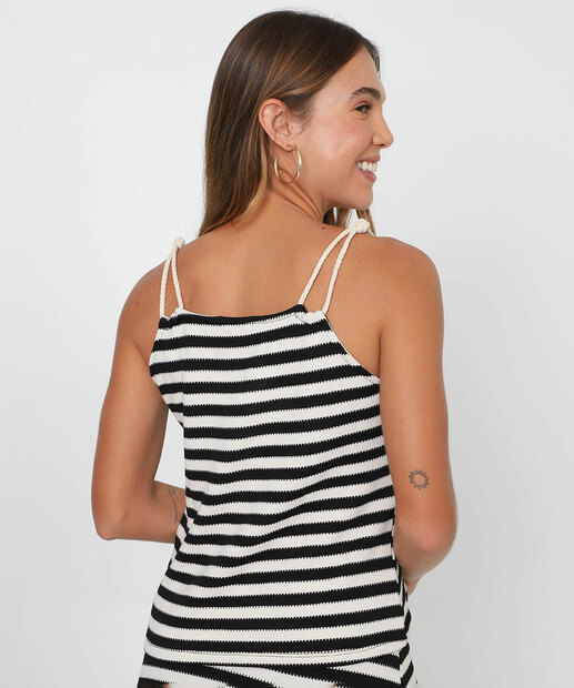 Blusa Regata Feminina Corda Listrada Marisa Off White