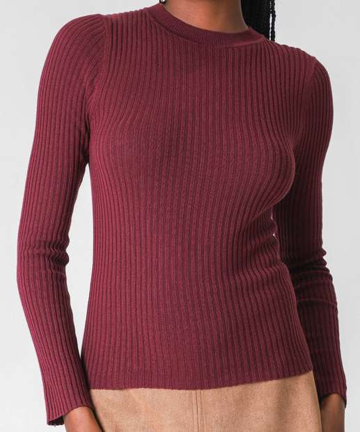 Suéter Feminino Canelado Marisa Vinho