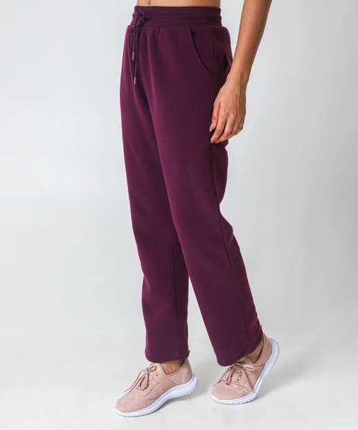 Calça Feminina Moletom Fitness Reta Marisa Roxo