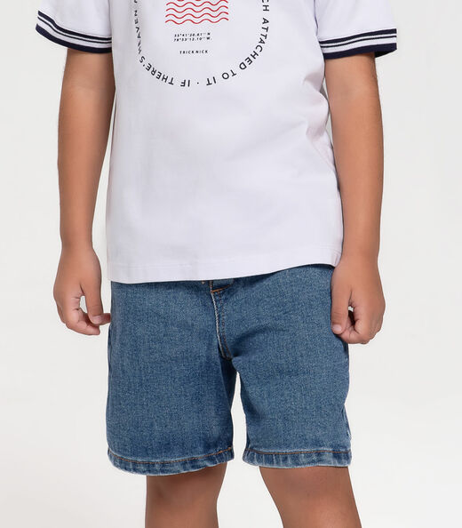 Conjunto Camiseta Com Bermuda Jeans Trick Nick Branco