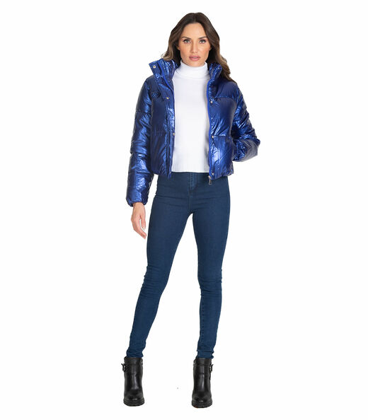 Jaqueta Puffer Feminina Metalizada Select Azul