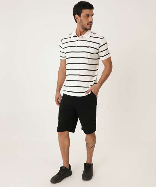 Polo Masculina Botões Listrada Manga Curta MR