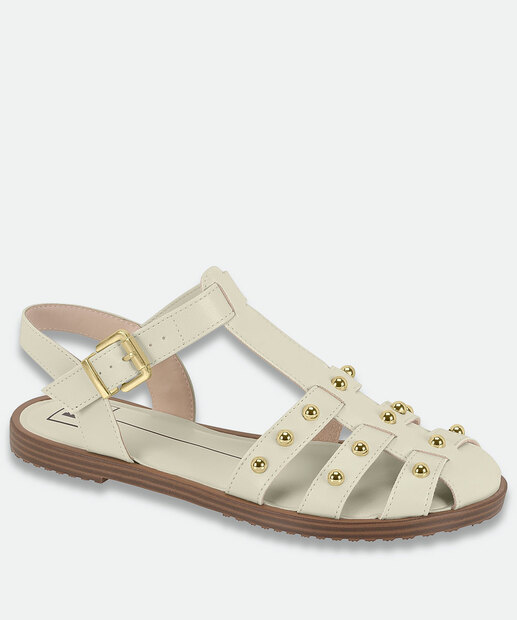Image_Sandália Feminina Rasteira Tachas Moleca Branco