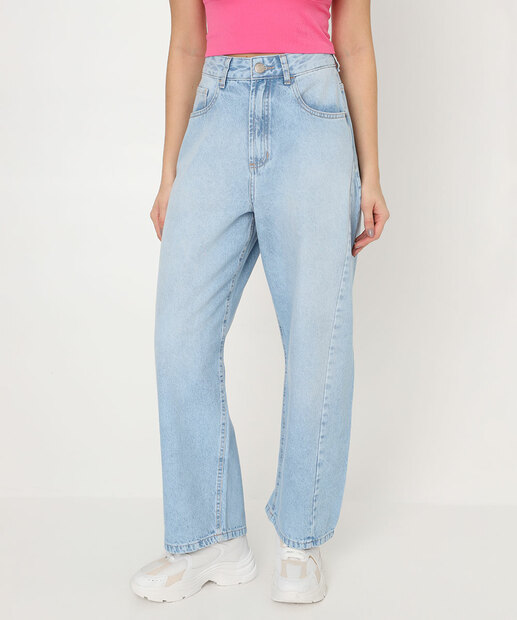 Calça Jeans Barrel Feminina Bolsos Marisa Azul