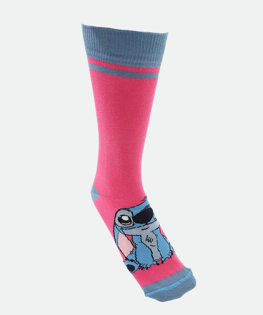 Kit 2 Meias Cano Longo Feminina Stitch Disney Azul