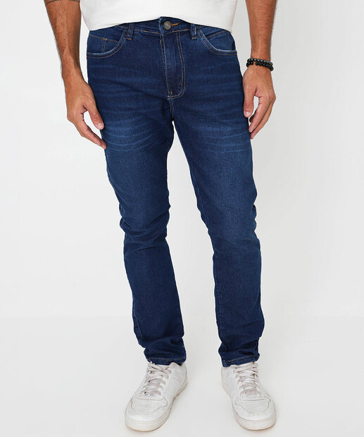 Calça Masculina Jeans Reta Bolsos Gangster Azul