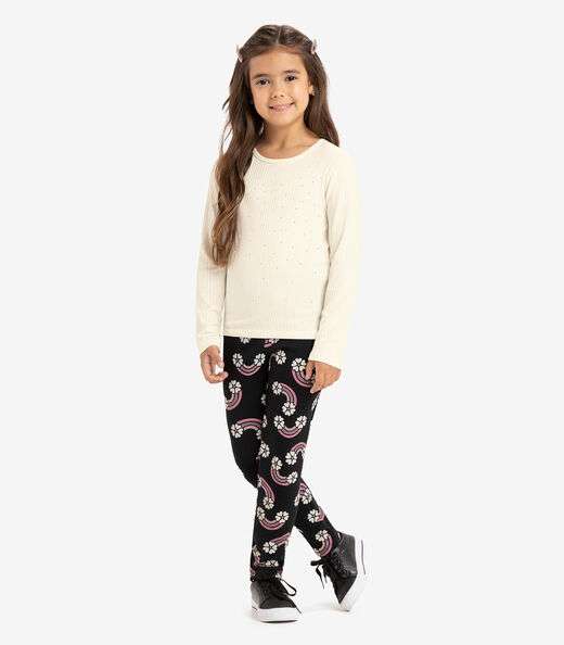 Blusa Manga Longa Com Aplicação Strass Rovi Kids Bege
