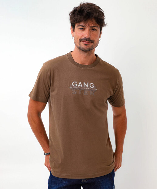 Image_Camiseta Masculina Estampa Frontal Gangster Marrom